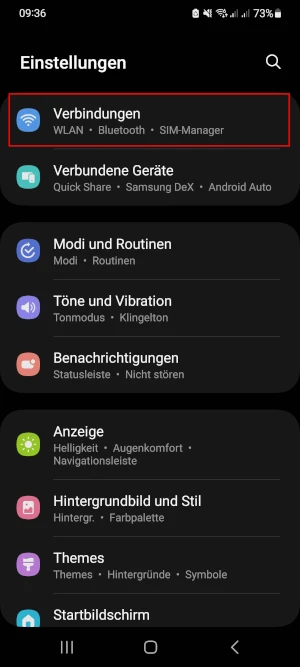  „Verbindungen“-Schaltfläche in Android-Einstellungen
