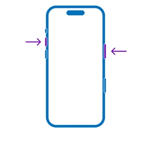  Stilisierte Ansicht eines iPhones, Standby- und Lauter-Taste hervorgehoben
