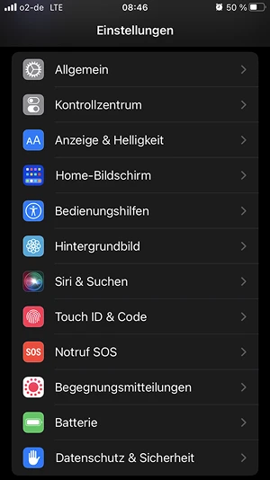  Ansicht Menü „Einstellungen“
