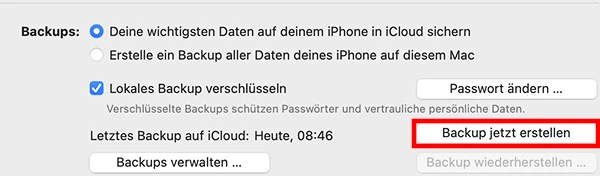  iCloud-Backup mit dem Mac via „Backup jetzt erstellen“

