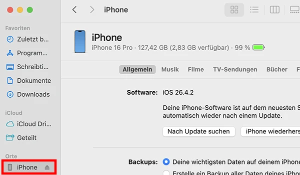  iPhone im macOS-Finder
