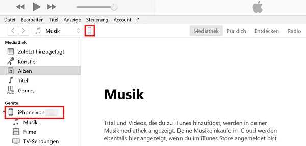  iTunes unter Windows: iPhone-Icon
