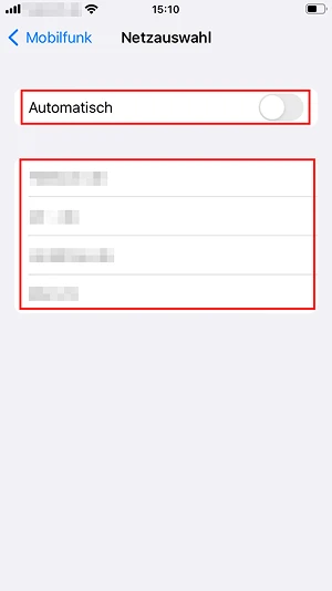  iPhone: Manuelle Netzauswahl aktiv
