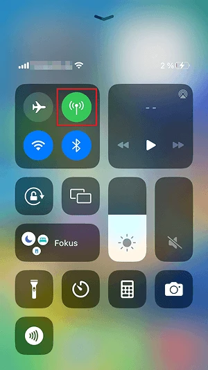  iPhone-Kontrollzentrum: Mobile Daten aktiviert
