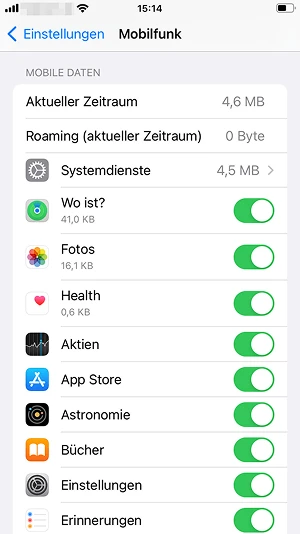  iPhone-Statistiken zum Datenverbrauch
