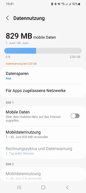  „Datennutzung“-Menü in One UI
