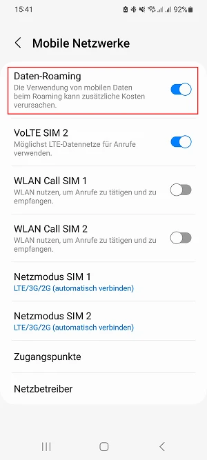  Aktiviertes Roaming in Samsung One UI
