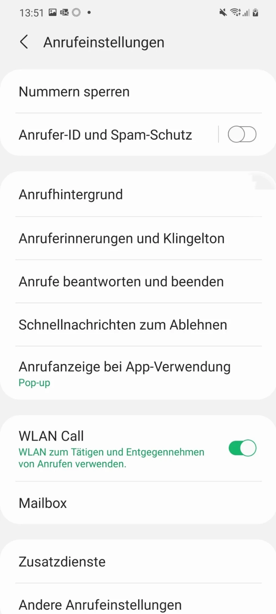  Geöffnete Anrufeinstellungen
